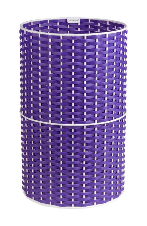 Cecil Modern Faux Wicker Cylinder Waste Basket