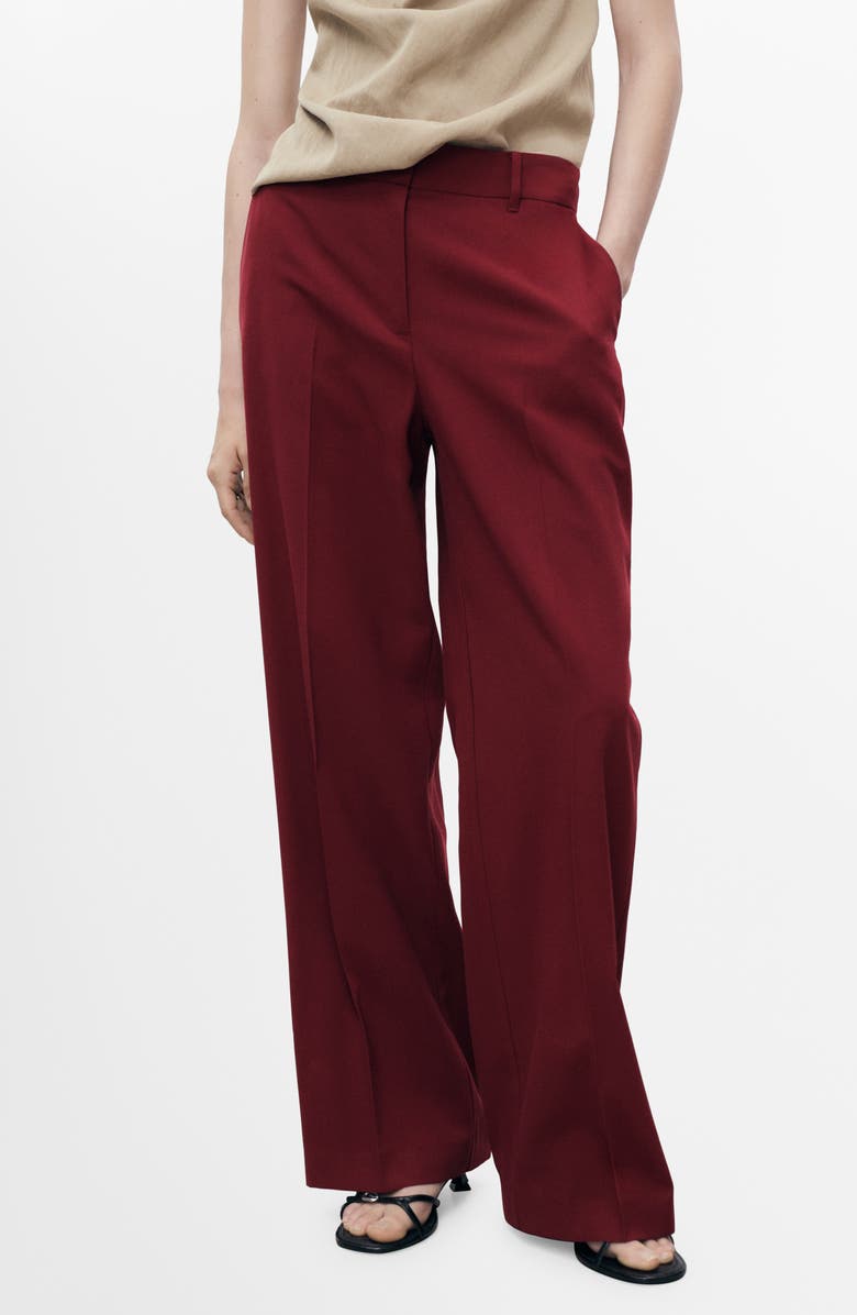 MANGO Carlos Wide Leg Pants, Alternate, color, Maroon