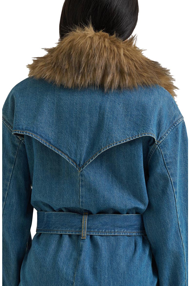 Faux Fur Trim Denim Coat, Alternate, color, DENIM