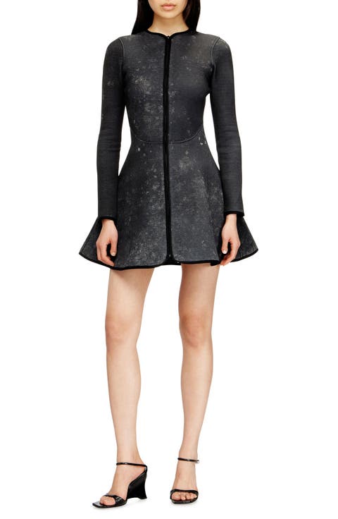 Long Sleeve Marbled Scuba Fit & Flare Minidress