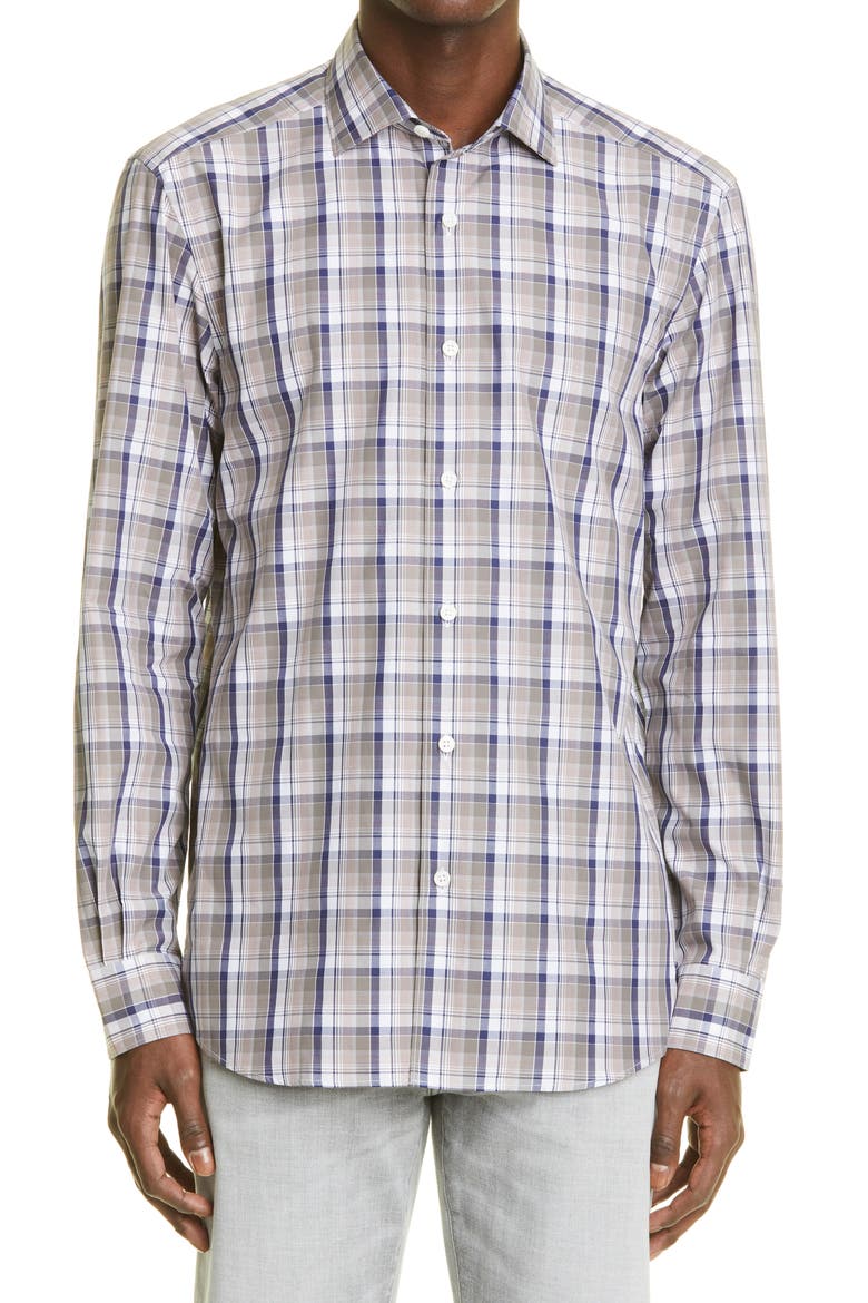 Centoquaranta Twill Button-Up Shirt, Main, color, DK BLU CK