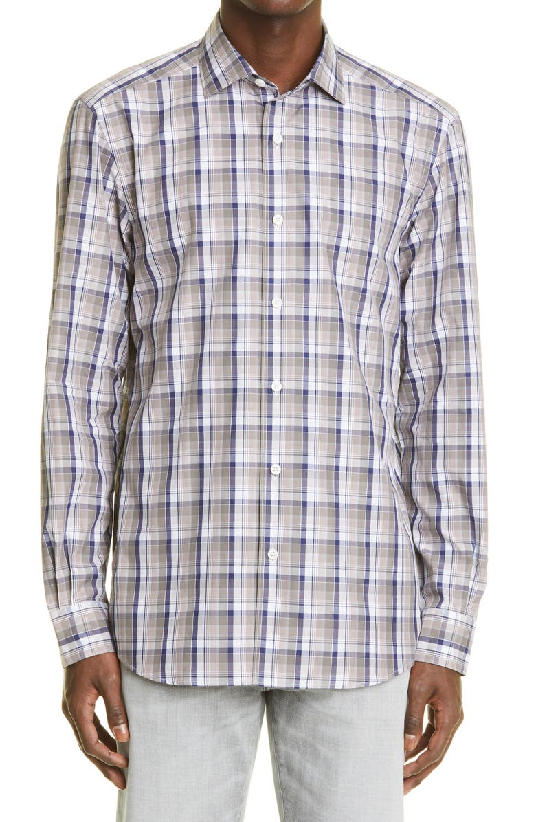 ZEGNA Centoquaranta Twill Button-Up Shirt, Main, color,