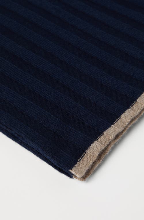 Brunello Cucinelli Ribbed Knit Scarf In Navy Blue