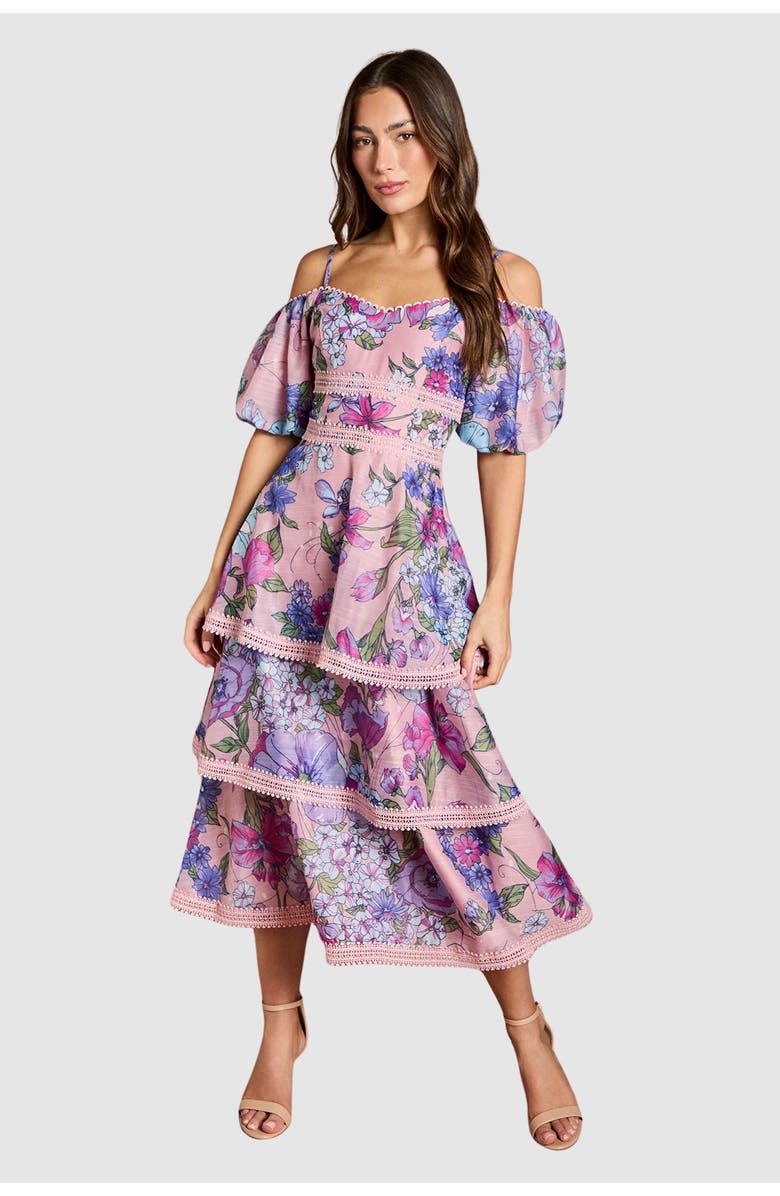 Coast Printed Organza Lace Midi Dress, Main, color, Pink