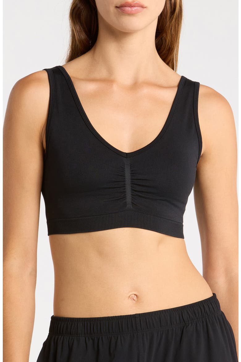 Ruched Longline Seamless Bra, Main, color, BLACK