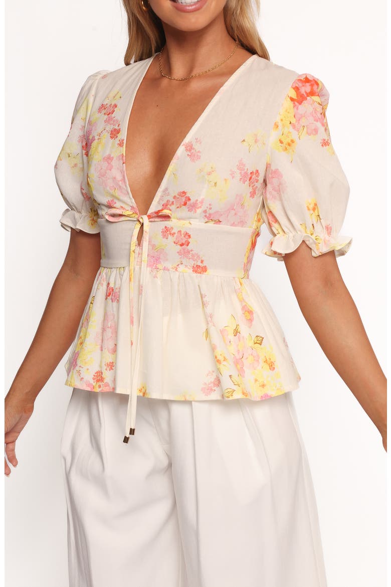 Duchess Ruffle Hem Puff Sleeve Top, Alternate, color, PINK FLORAL