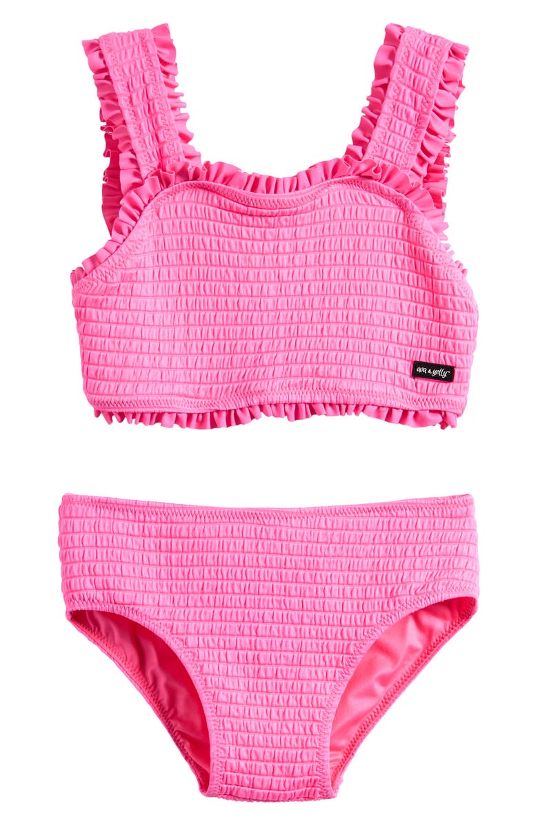 Ava & Yelly Kids' Ruffle Smocked Two-Piece Swimsuit, Main, color, 