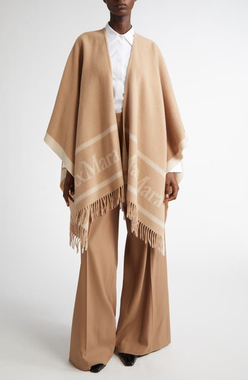 Max Mara Hilde Logo Jacquard Wool Poncho In Camel