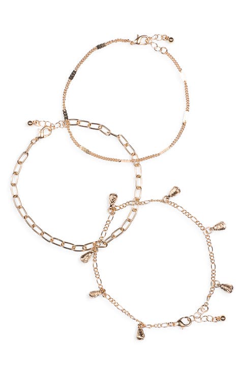 Set of 3 Droplet Charm Assorted Anklets