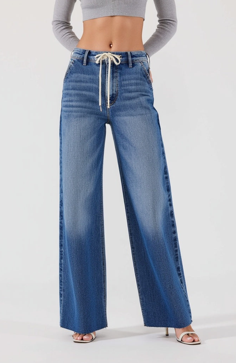 High Waist Wide Leg Jeans with Statement Cuffs