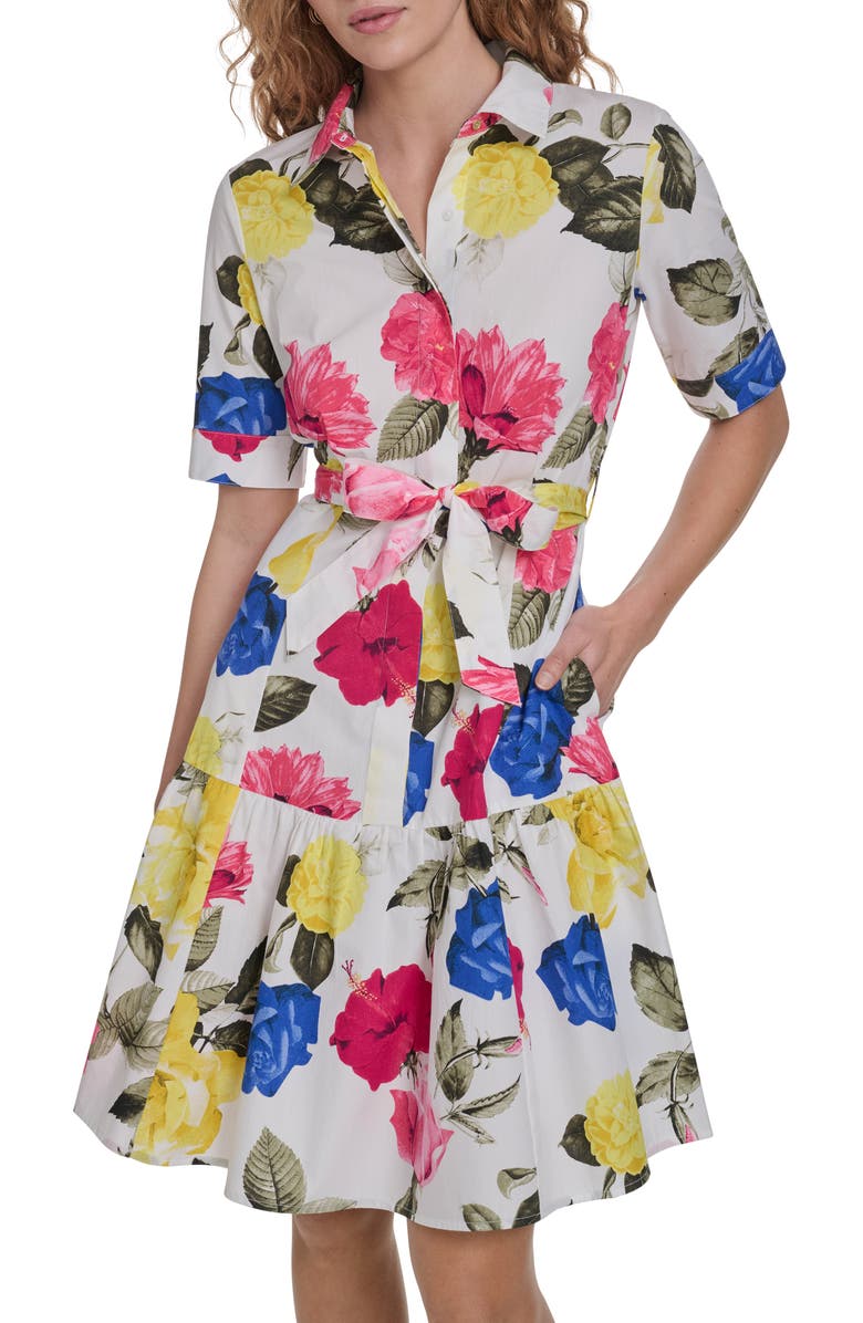 Calvin Klein Short Sleeve Shirtdress, Alternate, color, Ginger Multi