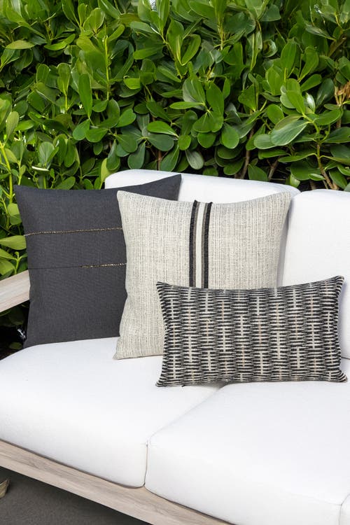 Elaine Smith Entity Linen With Chenille Band Applique Indoor & Outdoor Woven Accent Pillow