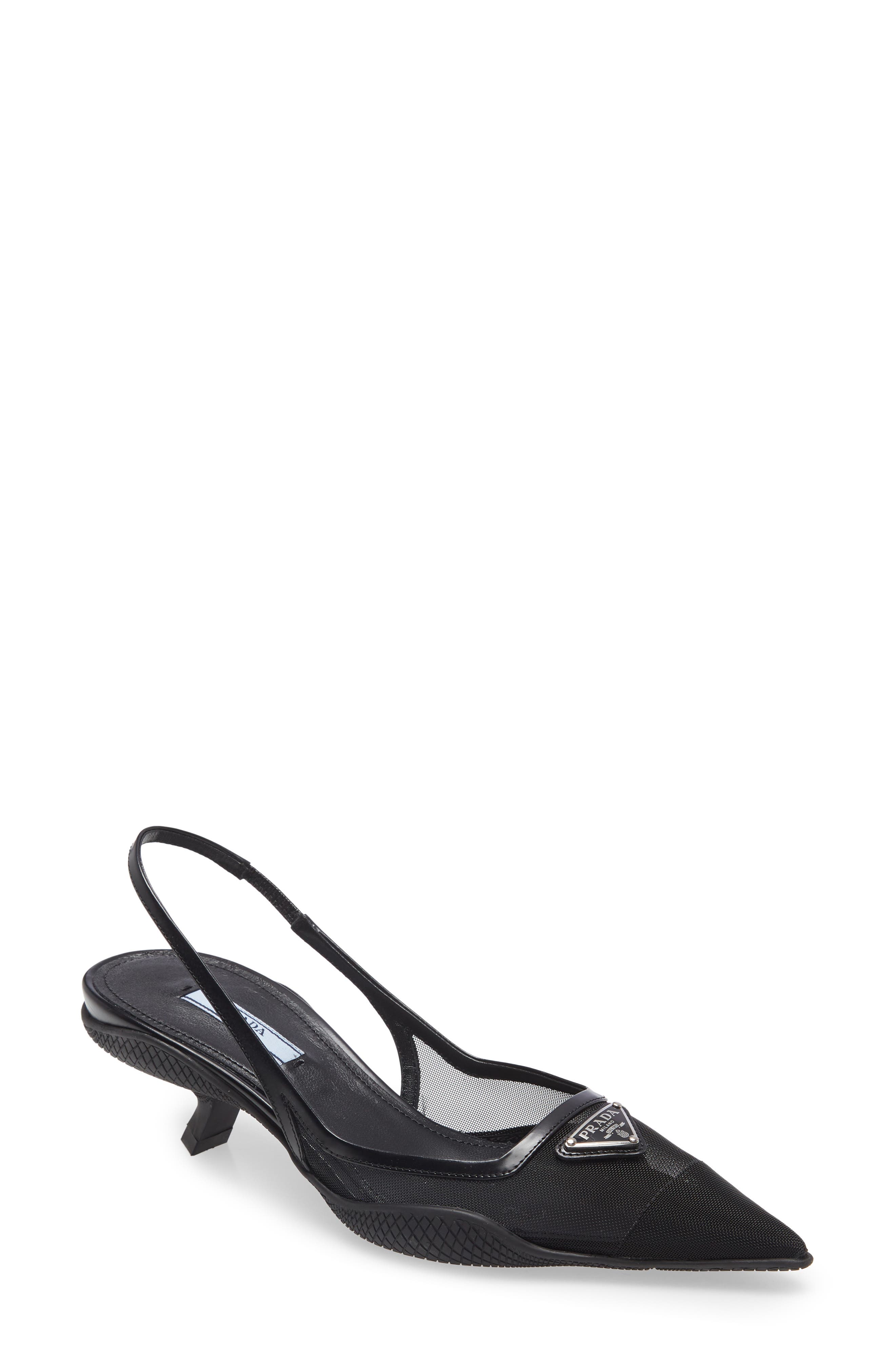 Prada Triangle Logo Pointed Toe Slingback Pump, Main, color, 
