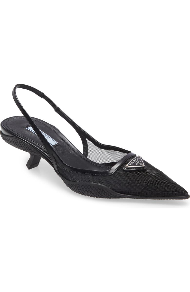 Prada Triangle Logo Pointed Toe Slingback Pump, Main, color,