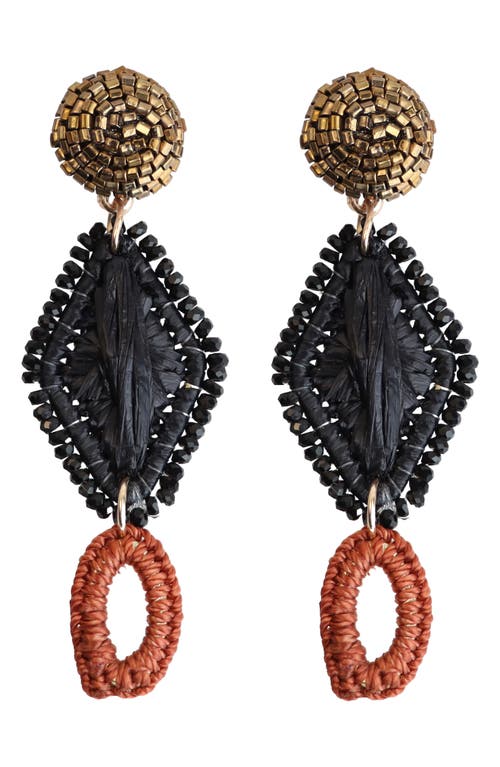 Panacea Raffia & Bead Linear Drop Earrings In Black