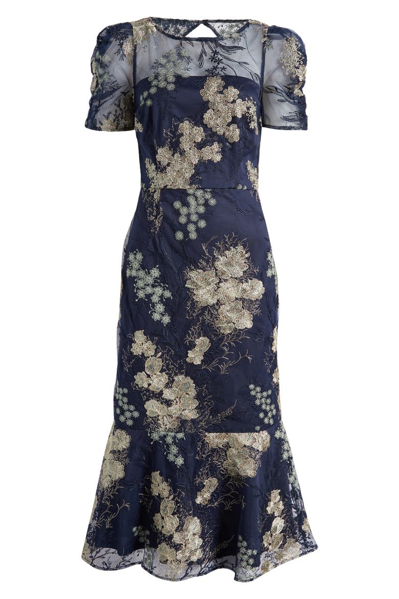 Hope Floral Embroidered Cocktail Dress, Alternate, color, NAVY/ JADE