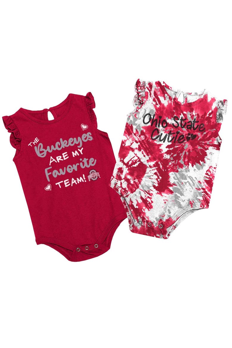 Girls Newborn & Infant Colosseum Scarlet Ohio State Buckeyes Two Bits Two-Pack Bodysuit Set, Alternate, color, Scarlet