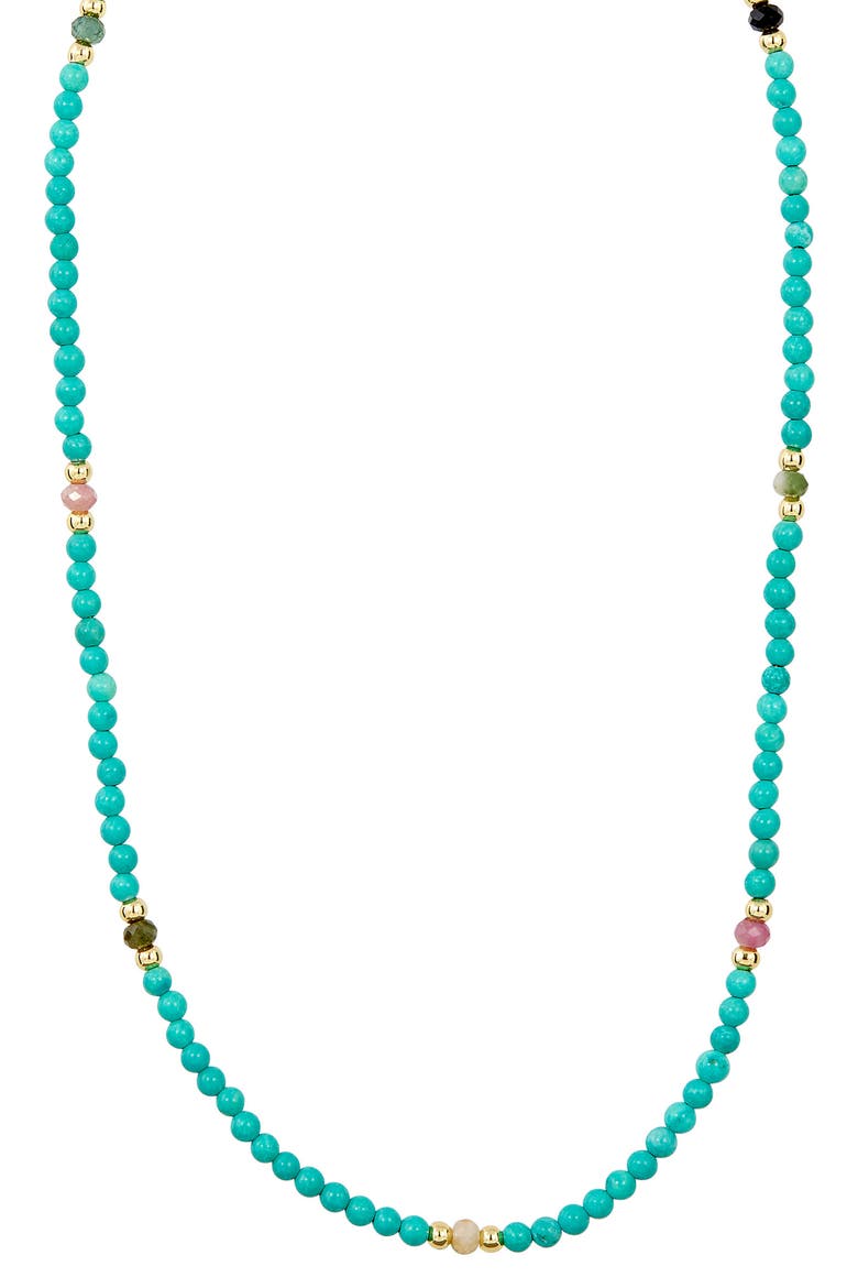 Cultured Freshwater Pearl & Turquoise Beaded Necklace, Main, color, BLUE/GOLD