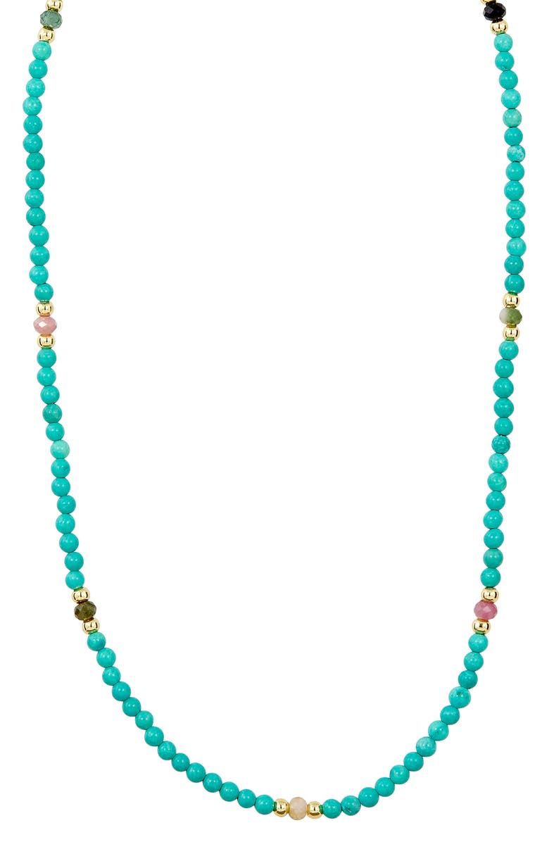 SAVVY CIE JEWELS Cultured Freshwater Pearl & Turquoise Beaded Necklace, Main, color, Blue/Gold