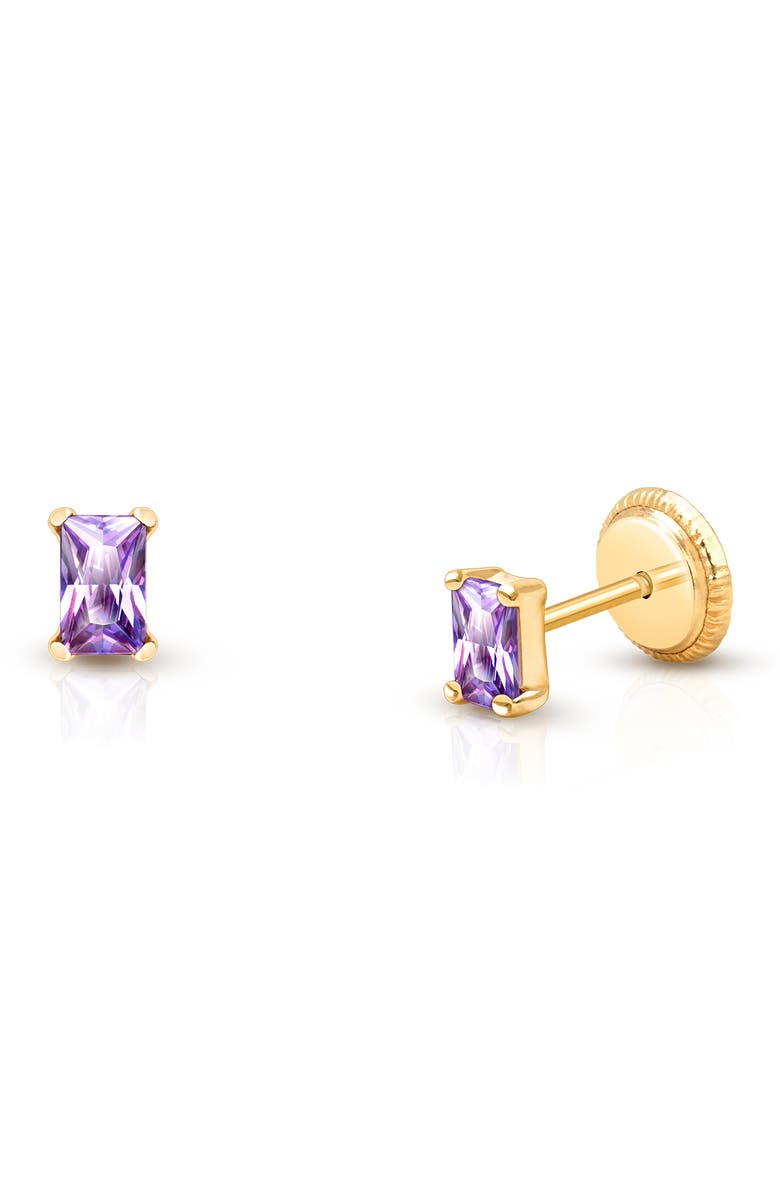 Tiny Blessings 14K Gold Radiant Cut Studs, 4mm Royal Purple CZ Screw Back Earrings, Main, color, 14K Yellow Gold