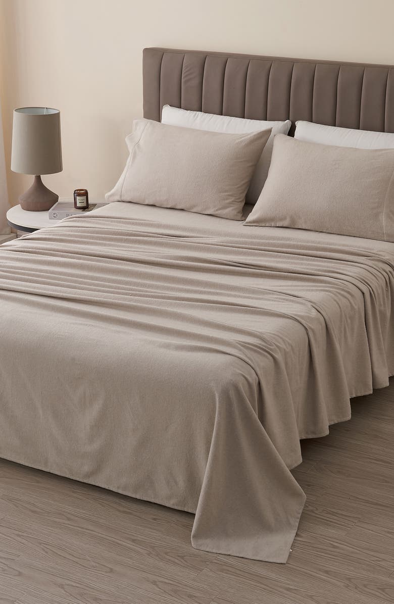 Woven & Weft Heathered Turkish Cotton Blend Flannel Sheet Set, Main, color, Heathered Light Grey