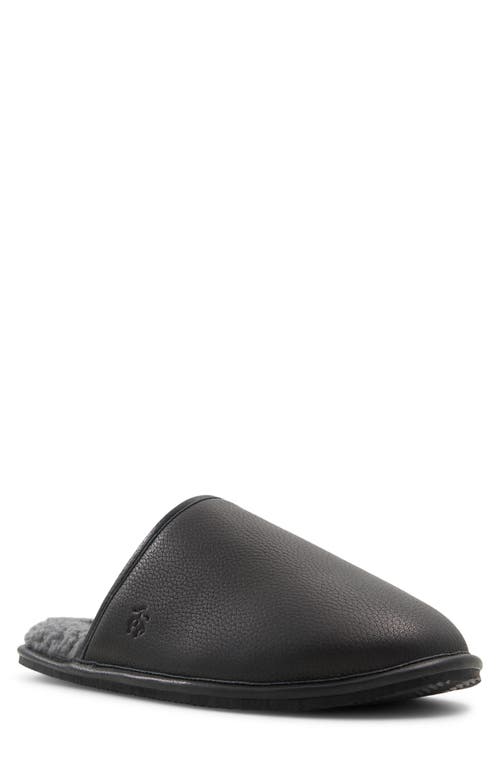 Brooks Brothers Henri Genuine Shearling Lined Leather Slipper In Black