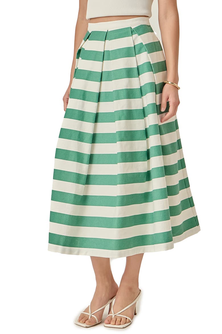 Bold Stripe Cotton Midi Skirt, Alternate, color, GREEN/ WHITE