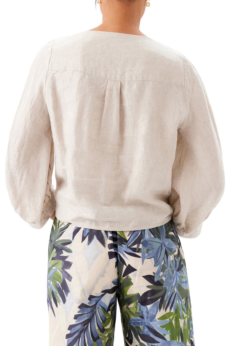 Tie Front Linen Top, Alternate, color, OATMEAL