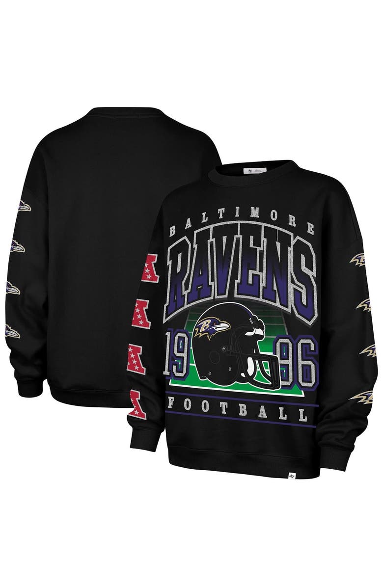 '47 Women's '47 Black Baltimore Ravens Go Big Oversized Pullover Sweatshirt, Main, color, Black