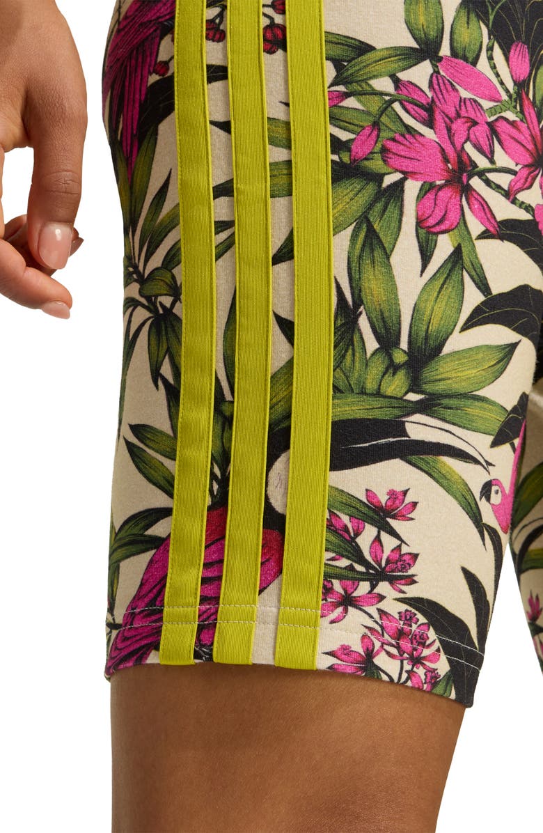 adidas x FARM Rio Bike Shorts, Alternate, color, Crystal Linen/ Fuchsia/ Lime