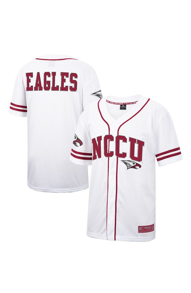 COLOSSEUM Men's Colosseum White North Carolina Central Eagles Free Spirited Mesh Button-Up Baseball Jersey, Main, color, White