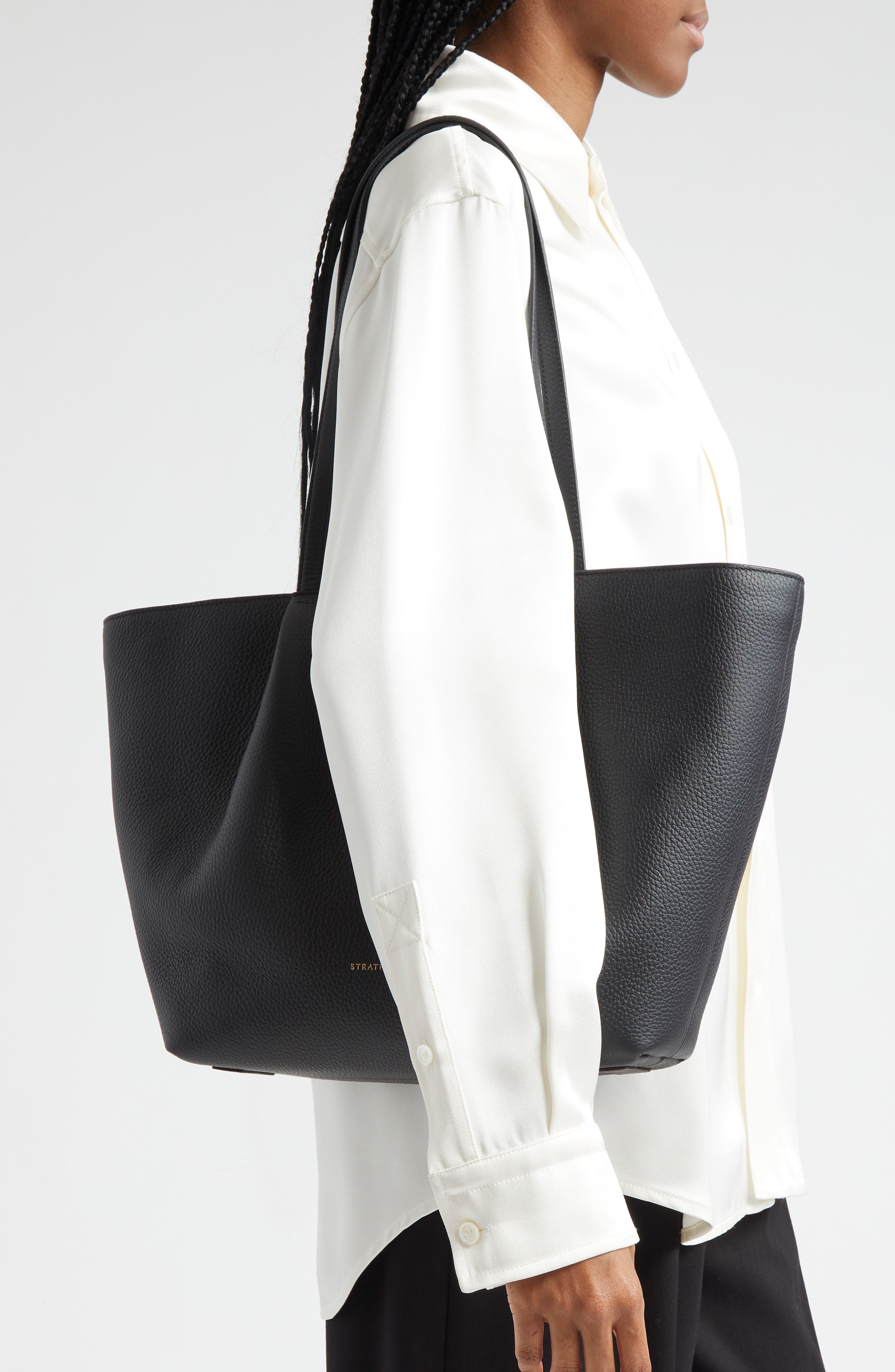 Strathberry Osette Leather Shopper, Alternate, color, Black