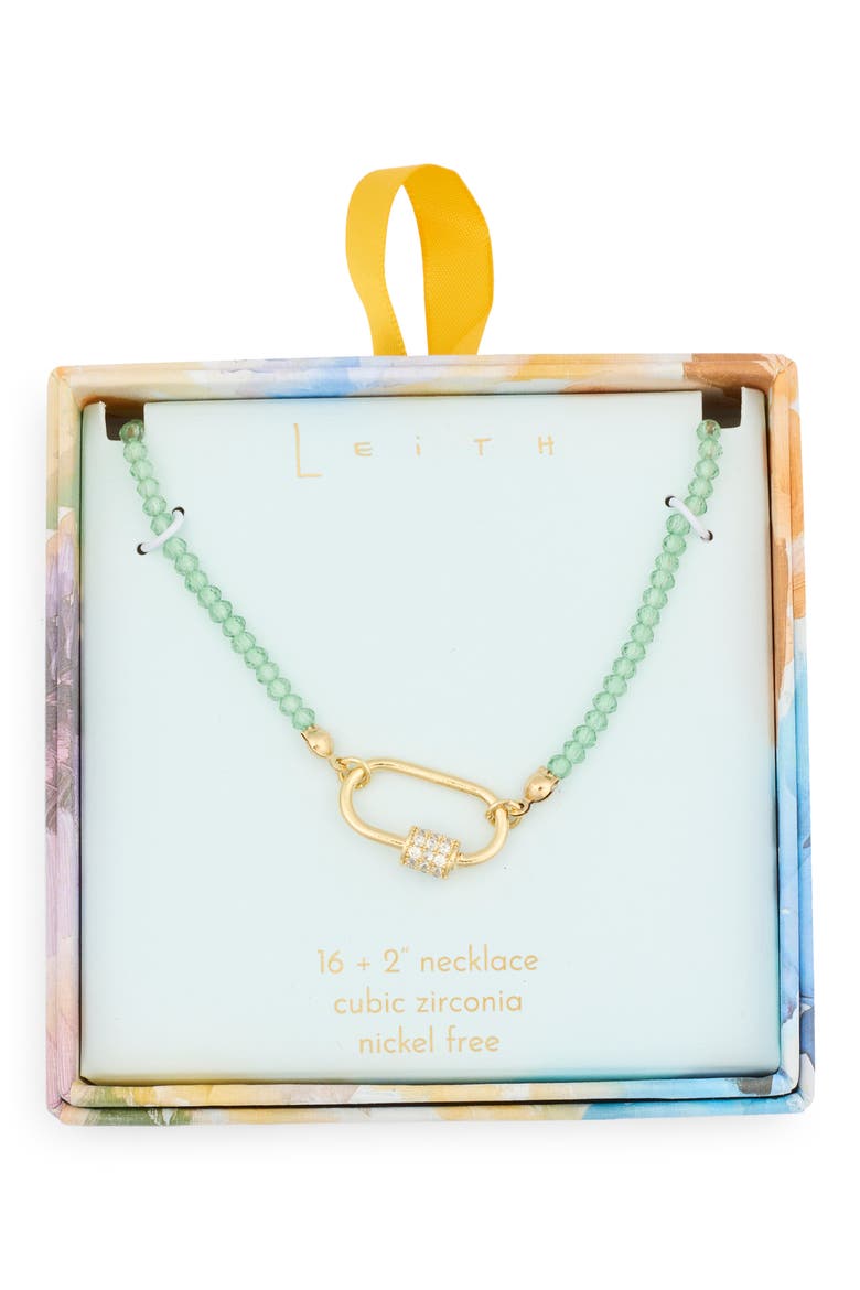 Cubic Zirconia & Crystal Beaded Carabiner Necklace, Main, color, GREEN- CLEAR- GOLD