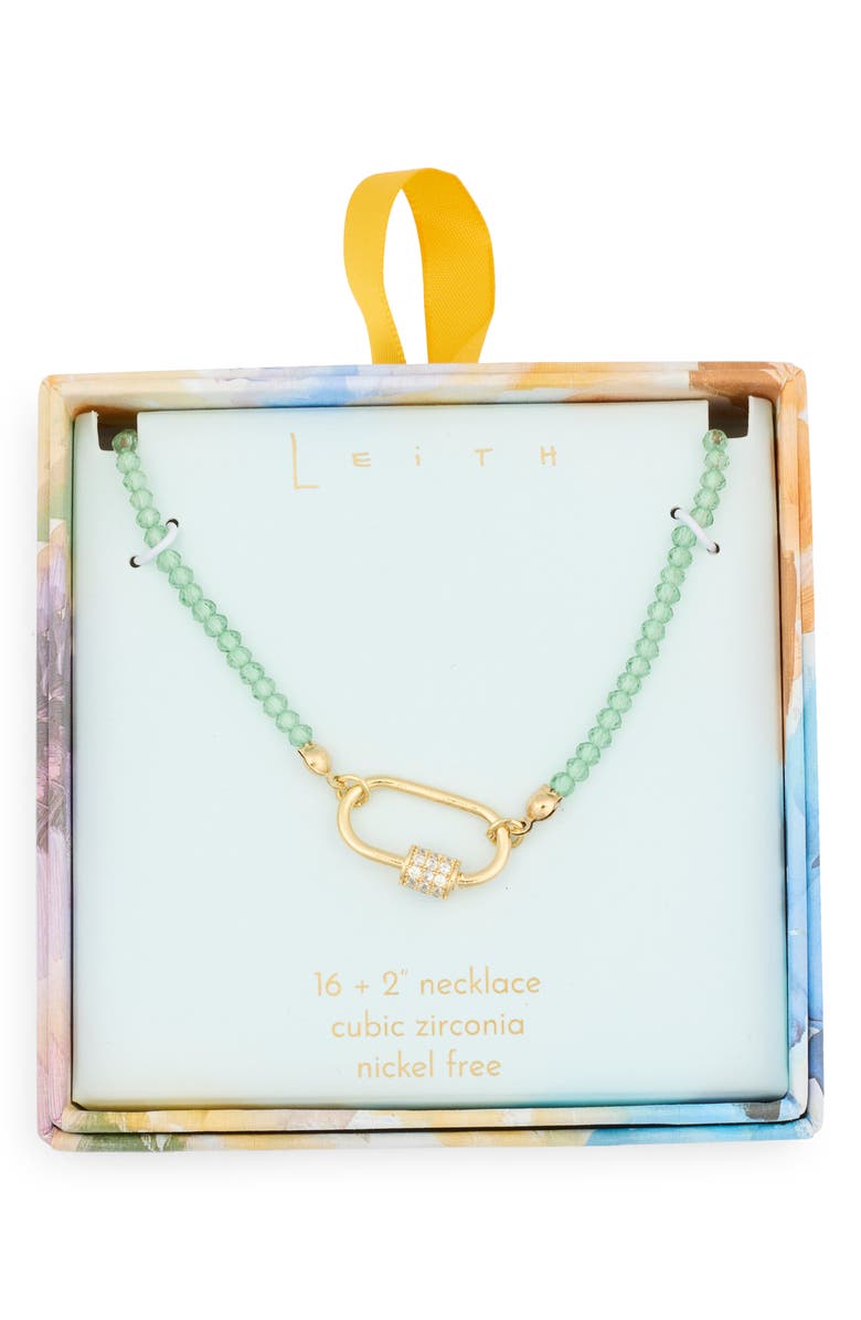 Leith Cubic Zirconia & Crystal Beaded Carabiner Necklace, Main, color, Green- Clear- Gold