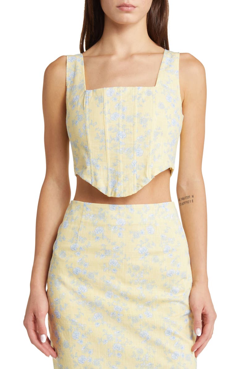 YELLOW THE LABEL Andie Linen Crop Corset Top, Main, color,