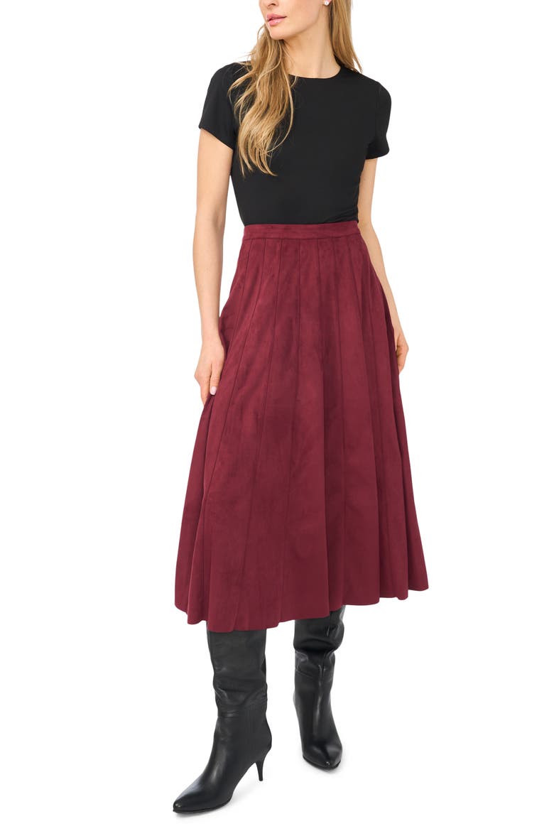 Panelled Pintuck Faux Suede Midi Skirt, Alternate, color, WINTERBERRY