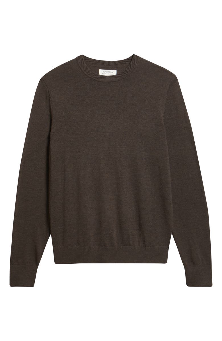 Nordstrom Italian Merino Wool Crewneck Sweater, Alternate, color, Brown Dark Heather