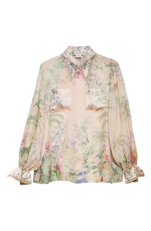 Shop Camilla Curved Collar Silk Chiffon Shirt In Palacio Playground