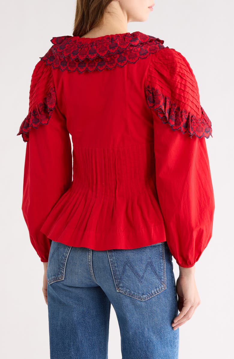 Damson Madder Caroline Embroidered Organic Cotton Peplum Top, Alternate, color, Red
