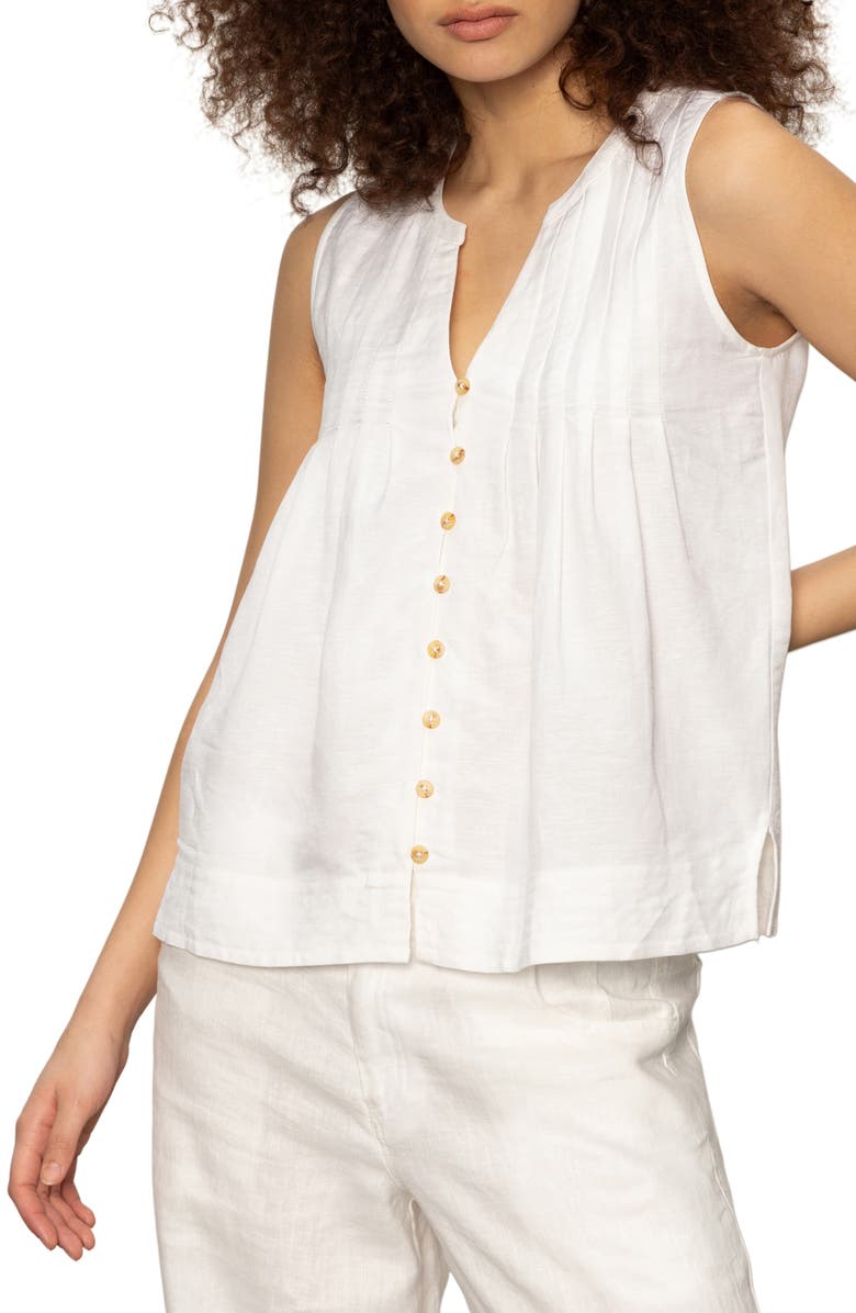 Sanctuary The Harmony Pintuck Pleat Linen Blend Tank, Main, color,
