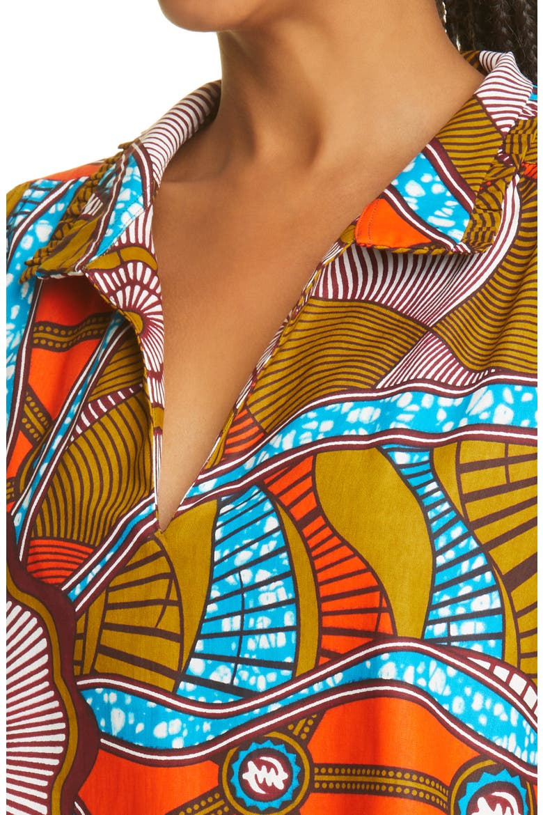 Curator Wave Print Drop Waist Tunic, Alternate, color, BRICK BLUE GREEN WAX