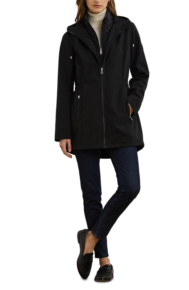 Lauren Ralph Lauren Hooded Soft-Shell Jacket with Interior Quilted Bib, Alternate, color, Black