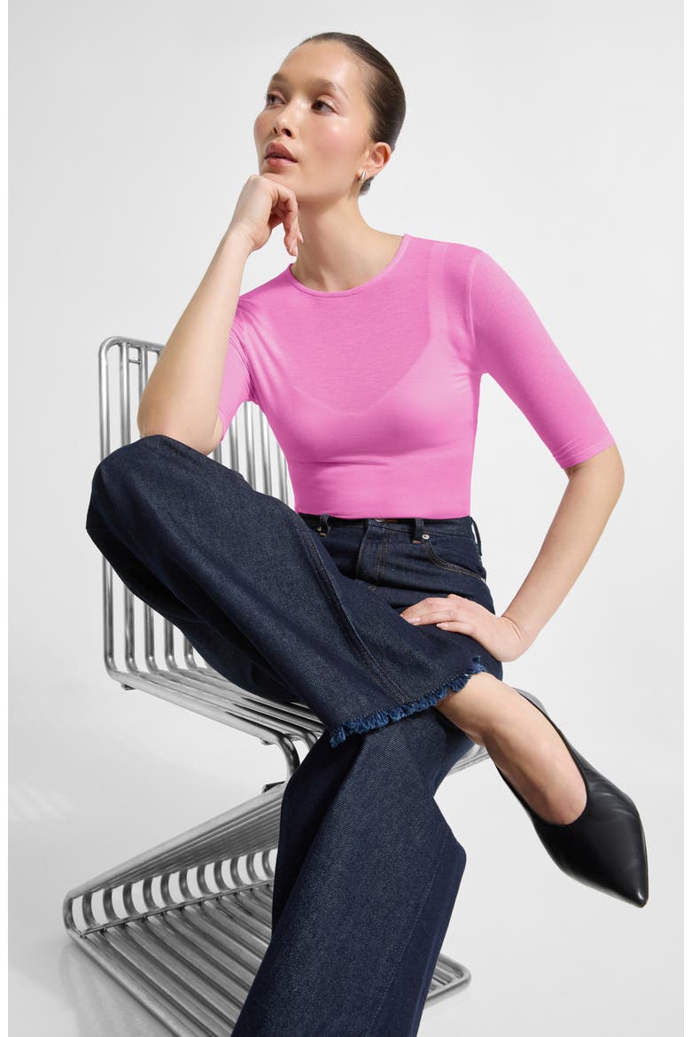Frankie Sheer Jersey Top, Alternate, color, HOT PINK