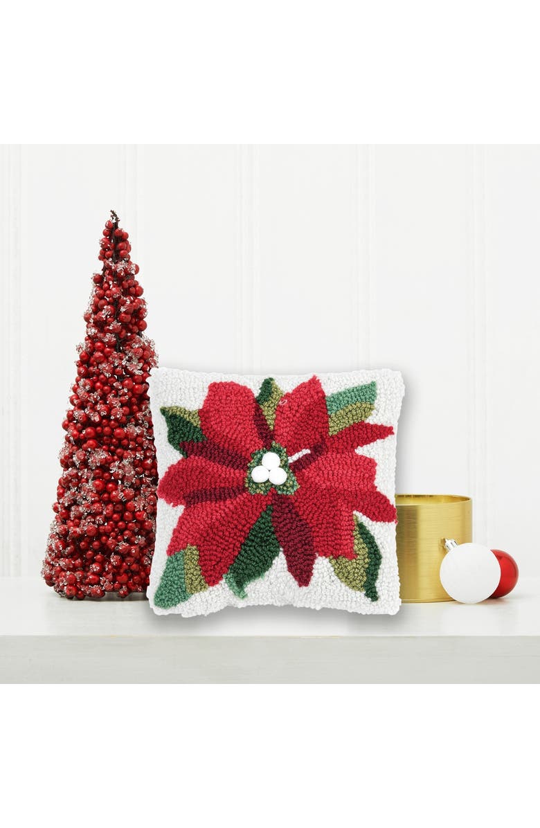 C&F Home Poinsettia Christmas Hooked Mini Accent Pillow 8" x 8", Alternate, color, 