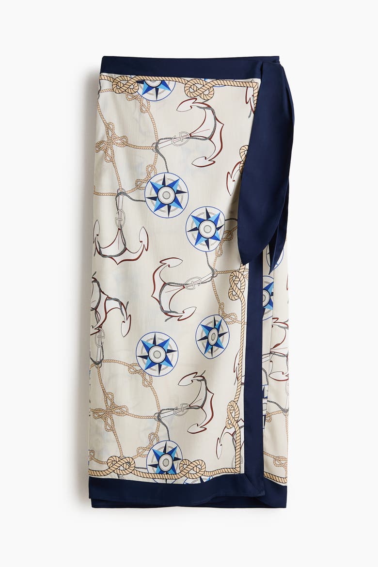 Lyocell Wrap Skirt, Alternate, color, Cream/anchors