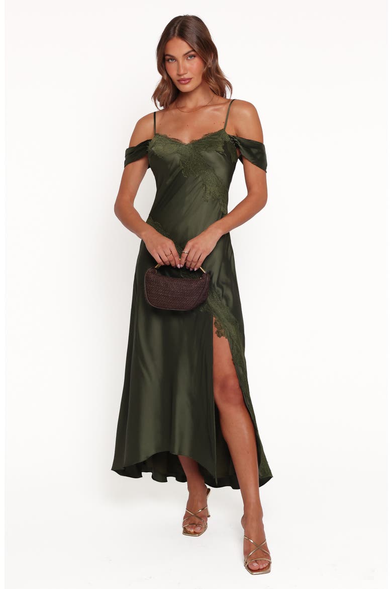 Millen Lace Trim Cold Shoulder Maxi Dress, Alternate, color, OLIVE GREEN