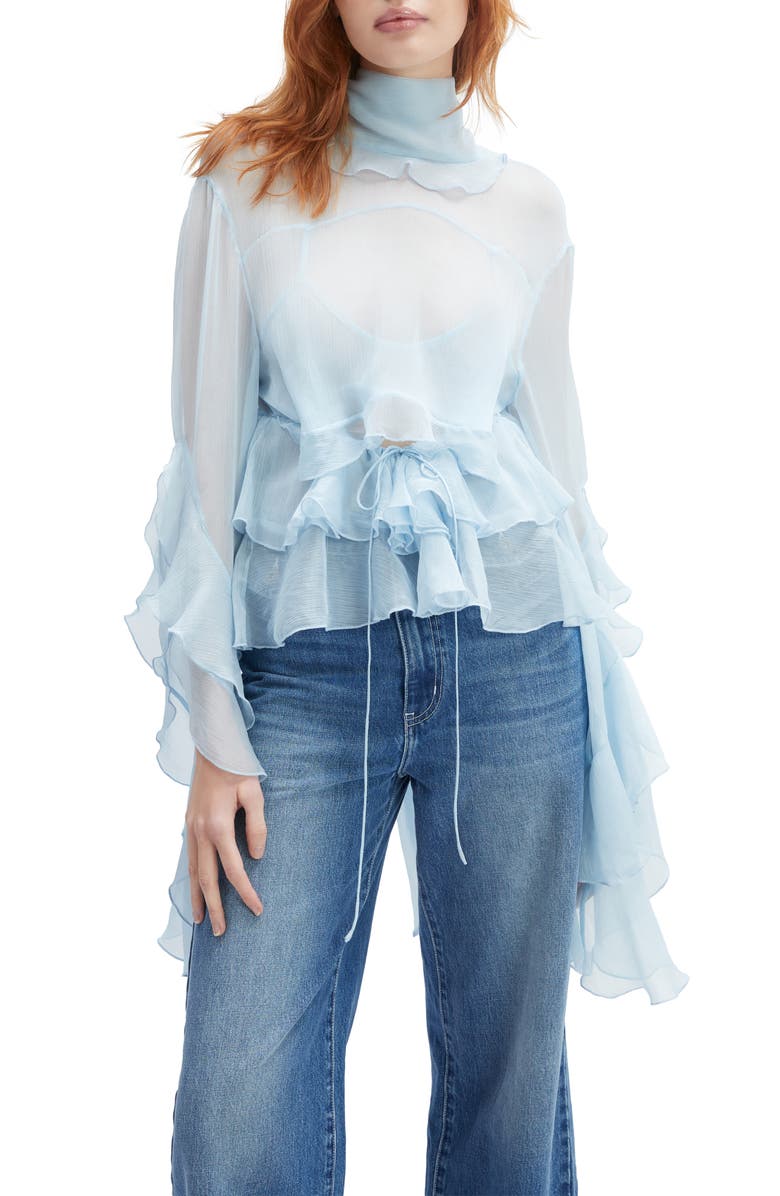 Bardot Anyssa Ruffle Tie Back Top, Alternate, color, Soft Blue