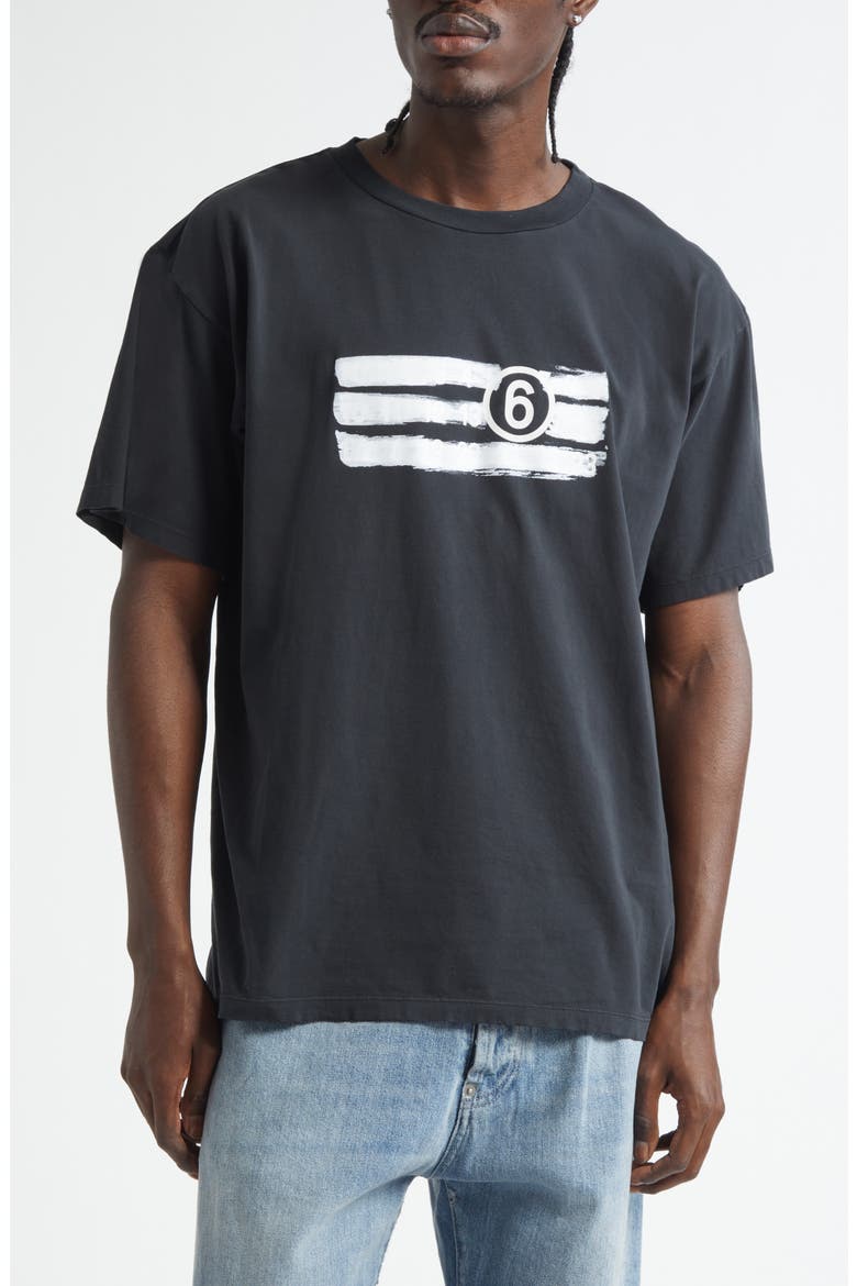 Painted Numeric Motif Graphic T-Shirt, Main, color, BLACK