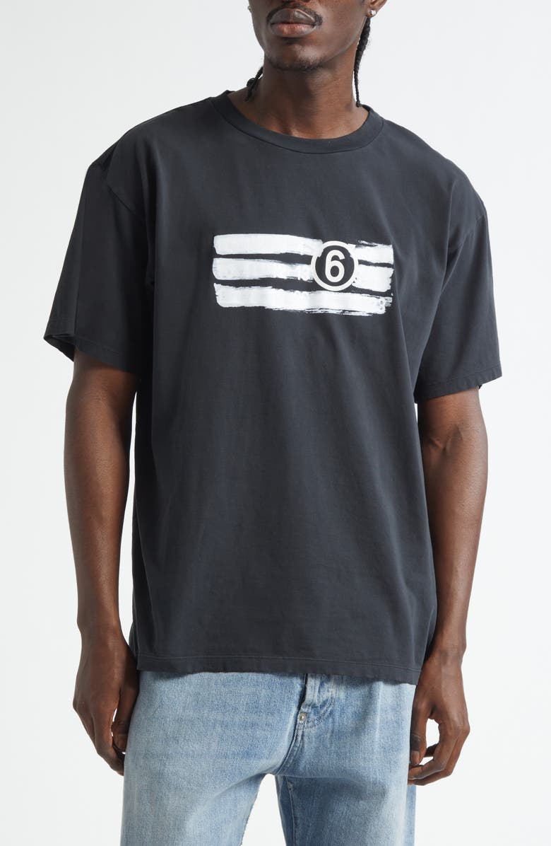 MM6 Maison Margiela Painted Numeric Motif Graphic T-Shirt, Main, color, Black
