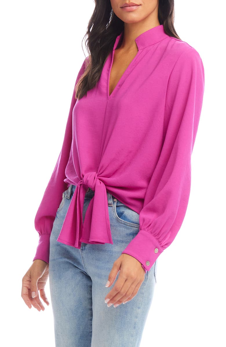 Karen Kane Tie Front Crepe Top, Alternate, color, Berry